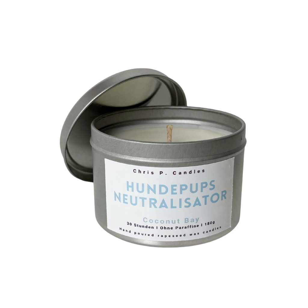 Coconut Bay Duftkerze Hundepups Neutralisator – exotische Spruchkerze mit Kokosduft, lustiges Geschenk für Hundeliebhaber, Berlin.