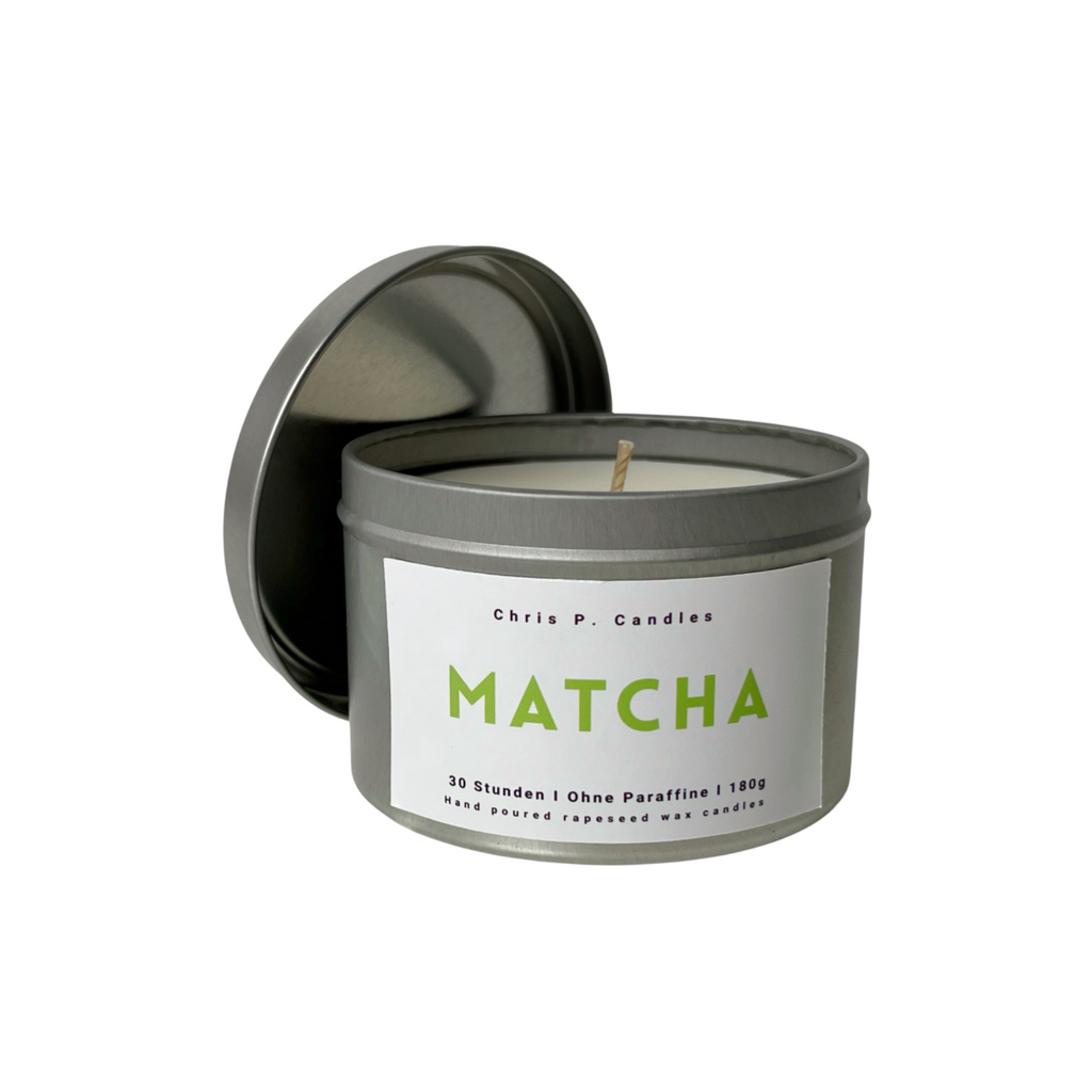 Vegane Matcha Duftkerze mit grünem Tee Aroma, handgegossen in Berlin